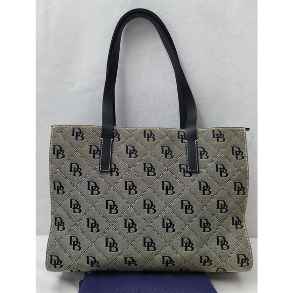 Dooney & Bourke Black Canvas DB Printed Double Handle Tote Bag - Picture 2 of 16
